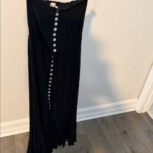 Elan Black Strapless High-Low Button-Front Maxi Dress